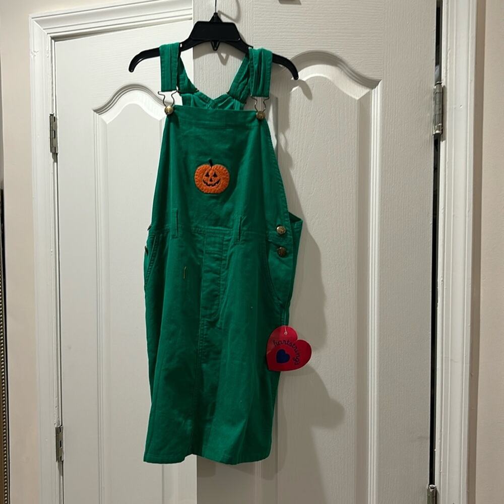 Heartstrings 12 bright green tiny corduroy jumper pockets orange pumpkin nwot